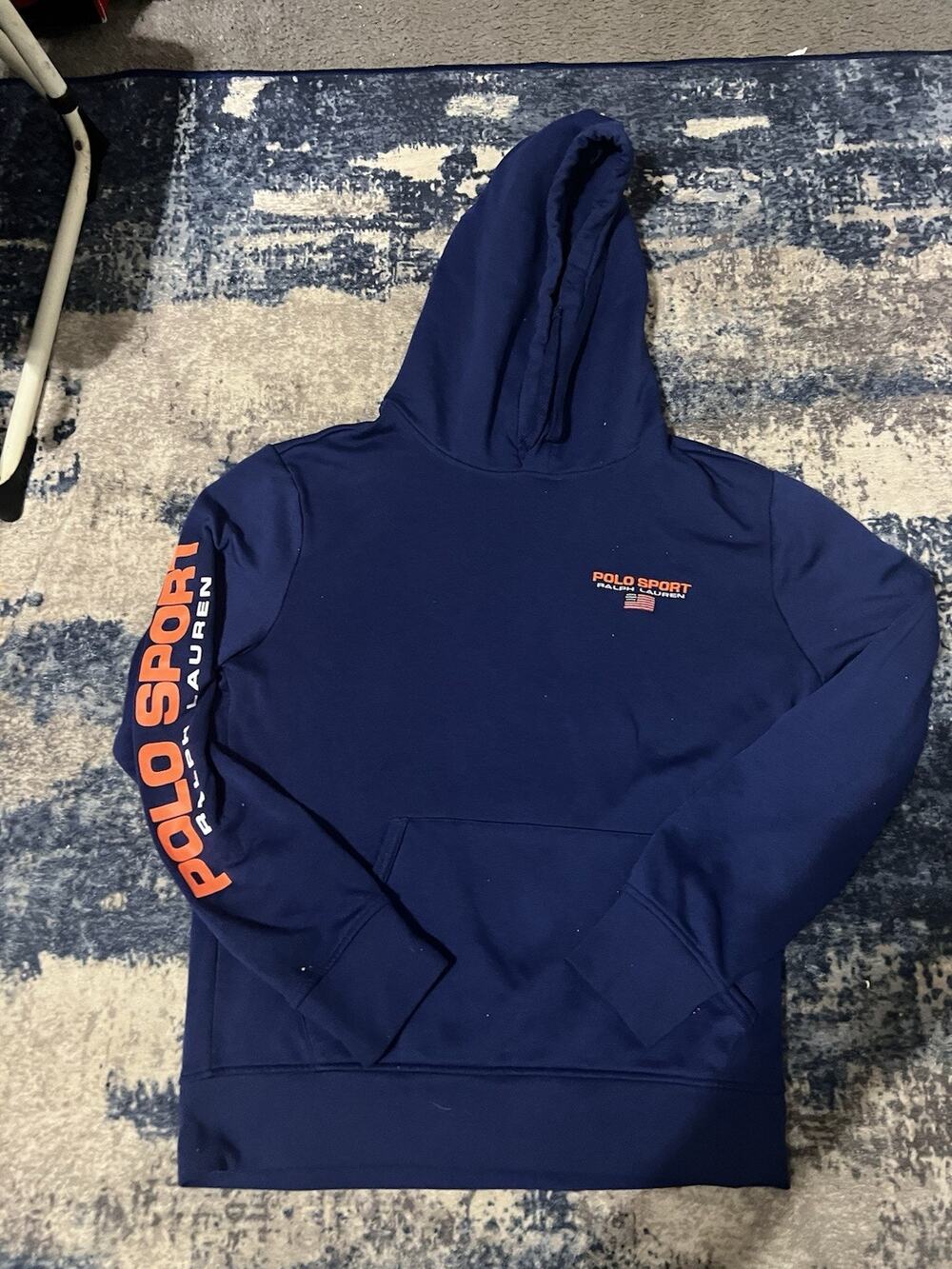 Size S- Polo Sport Ralph Lauren Mens Navy Blue Performance Hoodie Orange Logo